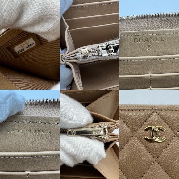 ❌SOLD❌Authentic Chanel beige quilted caviar round zip long wallet - Picture 8 of 12
